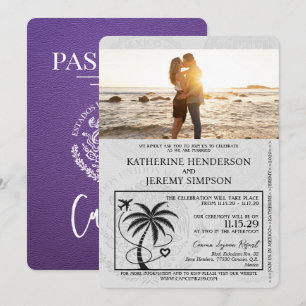 Convites Casamento Roxo de Passaporte de Cancún