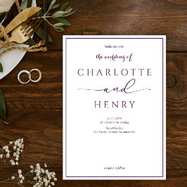 Convites Casamento Roxo de Script de Caligrafia Elegante Mo