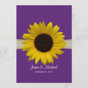 Convites Casamento Roxo de Sunflower e Burlap