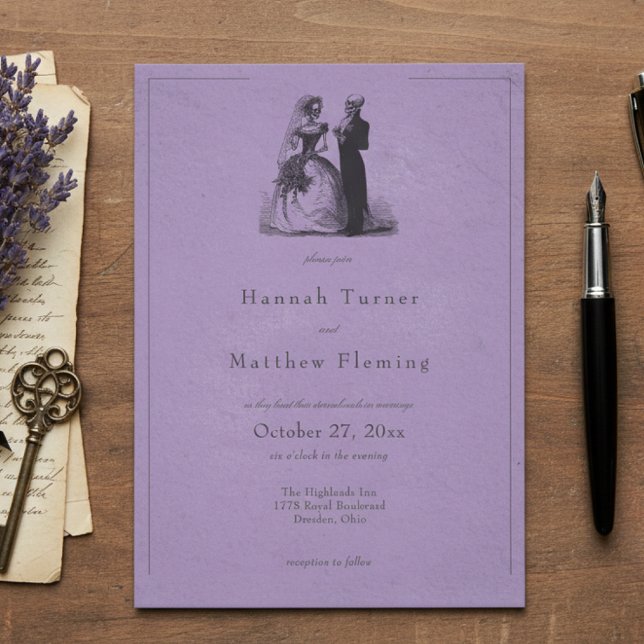 Convites Casamento Roxo de Toile Preto Gótico Antigo (Criador carregado)