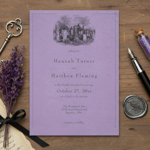 Convites Casamento Roxo de Toile Preto Gótico Antigo
