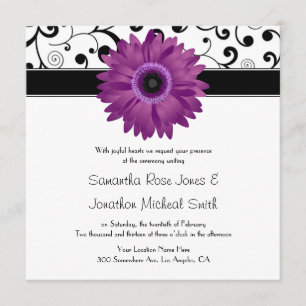 Convites Casamento roxo do design do rolo do preto da