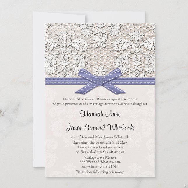 Convites Casamento roxo do encanto do laço e das pérolas do (Frente)