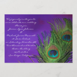 Convites Casamento roxo do pavão da folha