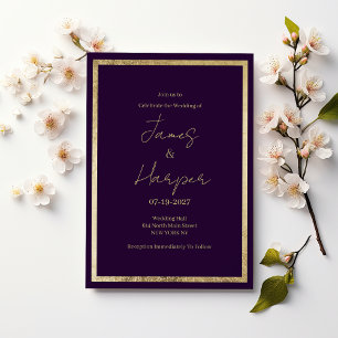 Convites Casamento roxo dourado minimalista moderno e elega