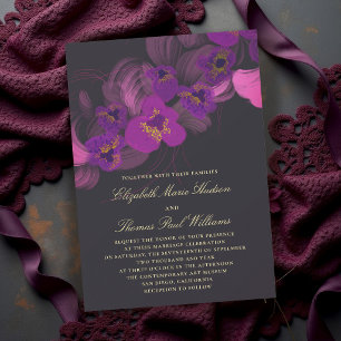 Convites Casamento Roxo Dourado Ousado Orquídea Mal-humorad