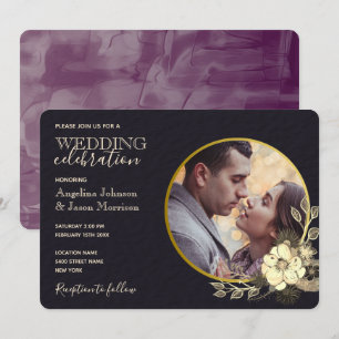 Convites Casamento Roxo Dourado Preto Floral Temperamental