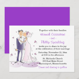 Convites Casamento Roxo E Branco Noiva & Noivo Desenho Anim