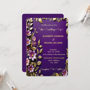 Convites Casamento Roxo e Dourado Royale