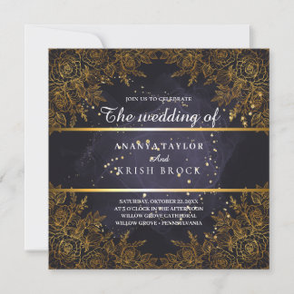 Convites Casamento roxo e preto elegante
