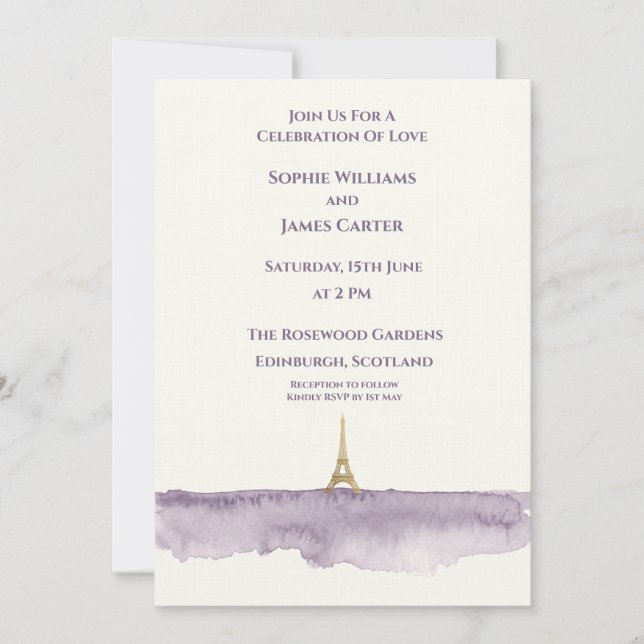 Convites Casamento Roxo Eiffel (Frente)