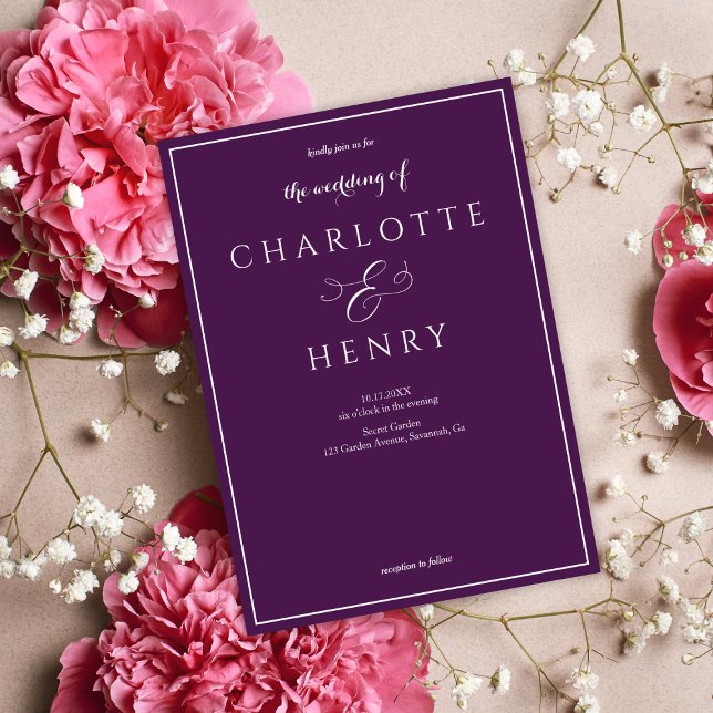 Convites Casamento Roxo Elegante De Script Callighraphy (Criador carregado)