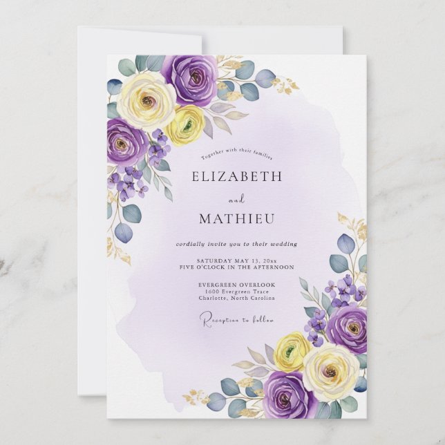 Convites Casamento roxo etéreo de primavera (Frente)