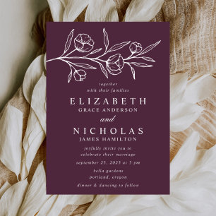 Convites Casamento Roxo Floral Desenhado