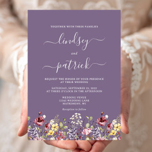 Convites Casamento Roxo Flores Silvestres Rústico Boho
