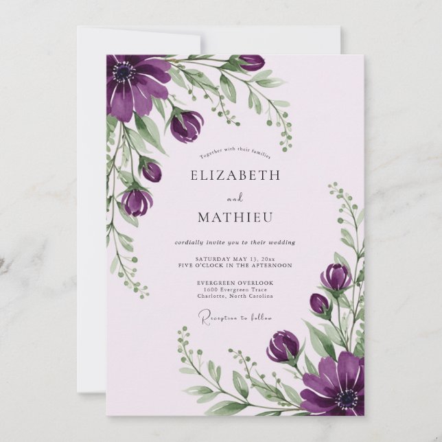 Convites Casamento roxo florescente de primavera (Frente)