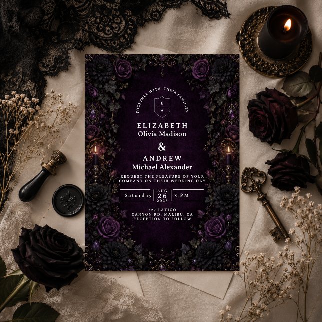 Convites Casamento Roxo Gótico Encantado (Criador carregado)