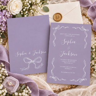 Convites Casamento Roxo Lilás Vintage Francês Desenhado à M