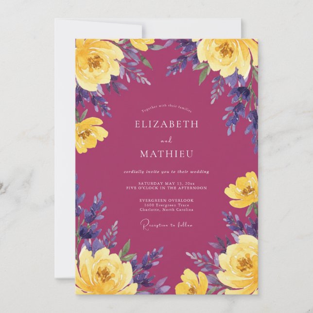 Convites Casamento Roxo Magenta Ranunculus Eucalipto (Frente)