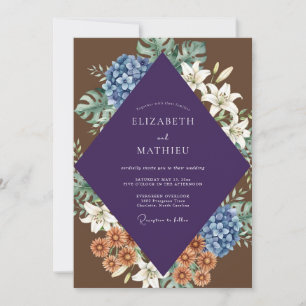 Convites Casamento Roxo Marrom Tropical Eucalipto