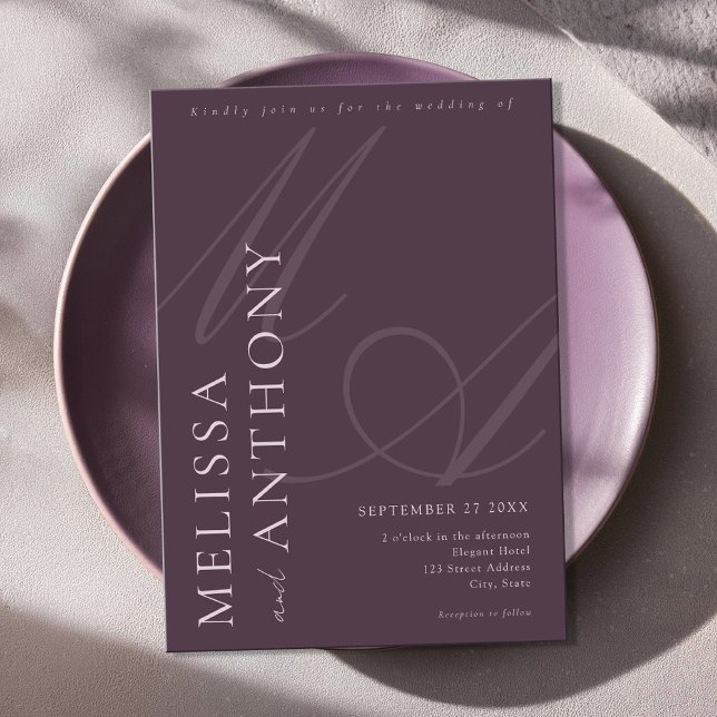 Convites Casamento Roxo Mínimo Elegante Moderno (Criador carregado)