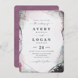Convites Casamento Roxo Moderno Abstrato Watercolor