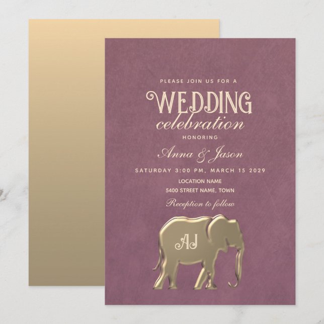 Convites Casamento Roxo Monograma Dourado (Frente/Verso)