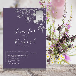 Convites Casamento Roxo Monograma Elegante