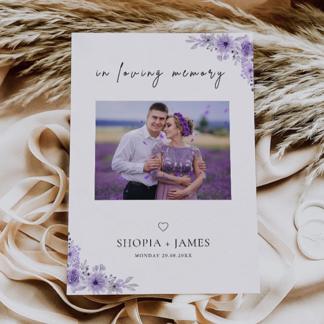 Convites Casamento Roxo No Sinal De Fotografia De Memória A (Purple Wedding In Loving Memory photo Sign, Invitation)