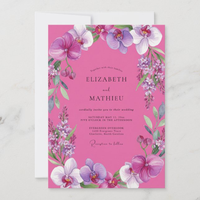 Convites Casamento Roxo Orquídea Magenta (Frente)