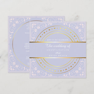 Convites Casamento Roxo Pastel e Dourado
