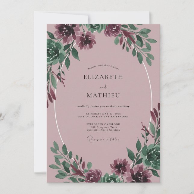 Convites Casamento Roxo Peônia Mauve (Frente)