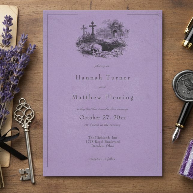 Convites Casamento Roxo Preto Gótico Vintage (Criador carregado)