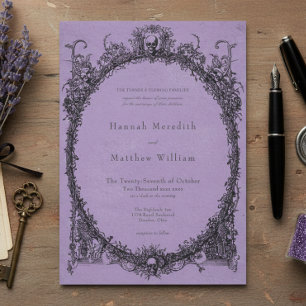 Convites Casamento Roxo Preto Gótico Vintage
