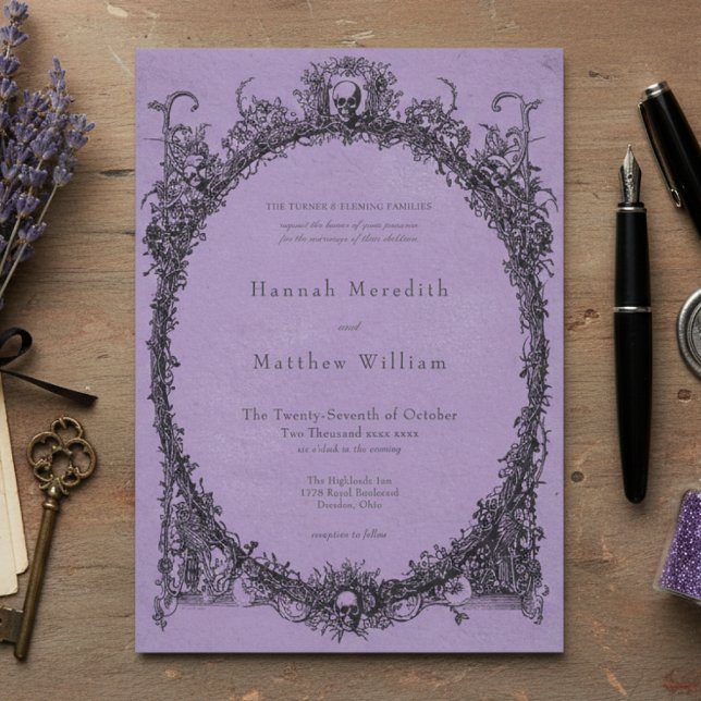 Convites Casamento Roxo Preto Gótico Vintage (Criador carregado)