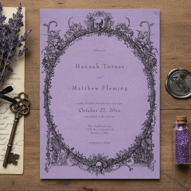 Convites Casamento Roxo Preto Gótico Vintage (Criador carregado)