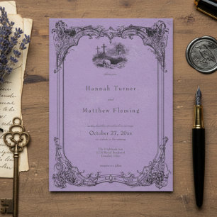 Convites Casamento Roxo Preto Gótico Vintage