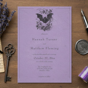 Convites Casamento Roxo Preto Toile Gótico Antigo