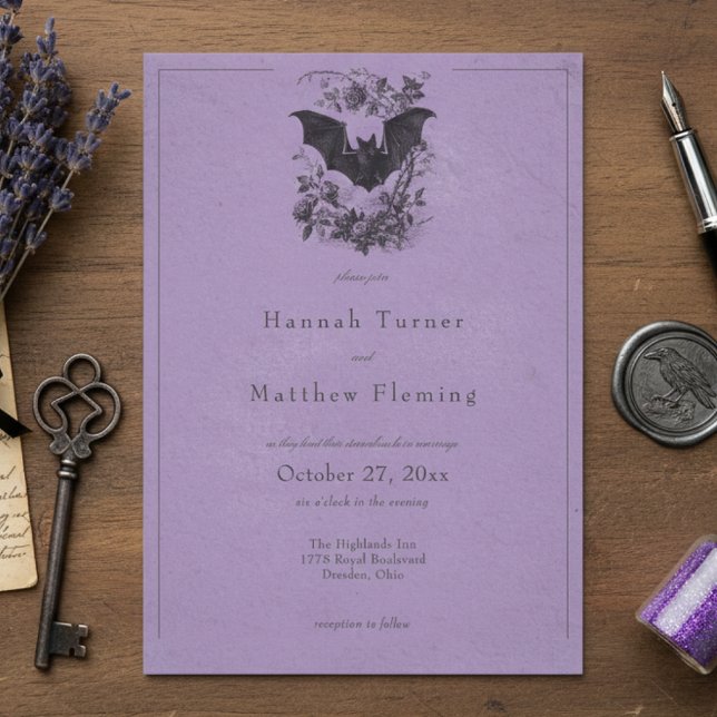 Convites Casamento Roxo Preto Toile Gótico Antigo (Criador carregado)
