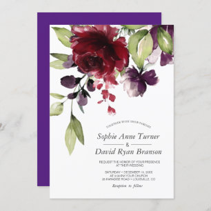 Convites Casamento Roxo-Roxo das Flores de Aquarelas da Bur