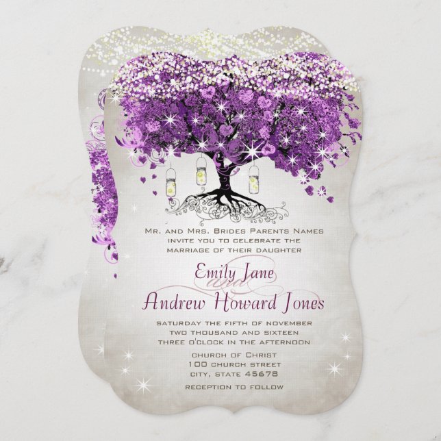 Convites Casamento Roxo Roxo Mason Jar (Frente/Verso)