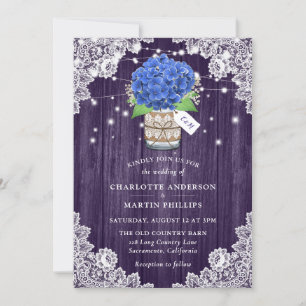 Convites Casamento Roxo Rústico e Hydrangea Azul