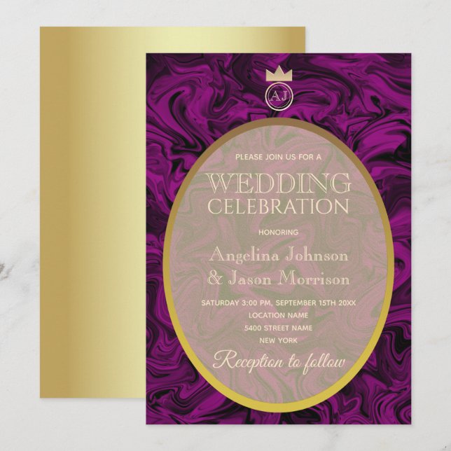 Convites Casamento Roxo Simples e Elegante (Frente/Verso)