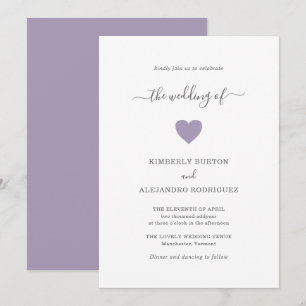 Convites Casamento Roxo Simples e Moderno Coração Coraç