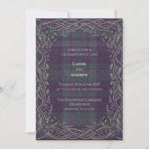 Convites Casamento Roxo Tartan Celtic Cardo