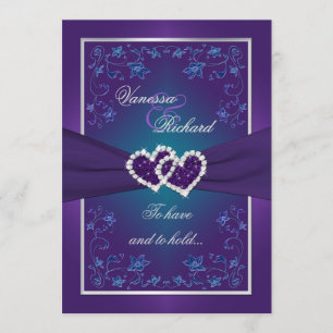 Convites Casamento   Roxo, Teal   Floral   Folha de FAUX Co