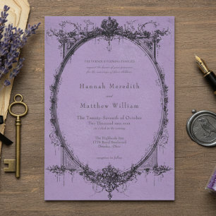 Convites Casamento Roxo Toile Preto Gótico Antigo