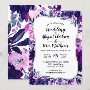 Convites Casamento roxo violeta floral Enchanted da