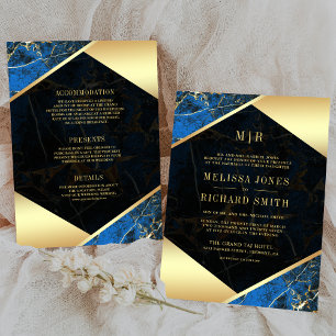 Convites Casamento Royal Blue Gold Mármore Monograma Tudo e
