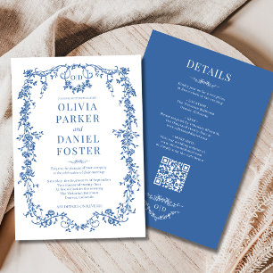 Convites Casamento Royal Blue Tudo em Um Código QR Vitorian